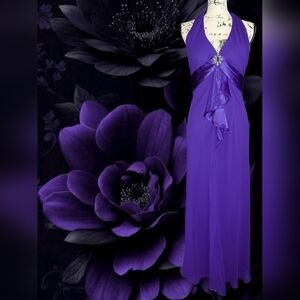 Patra Purple Blue Halter Evening Dress